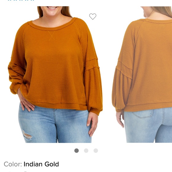 Wonderly Tops - Wonderly waffle long sleeve top, Indian gold, size Medium